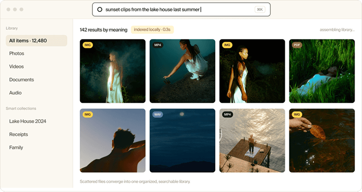 MUZIM local AI search results library interface